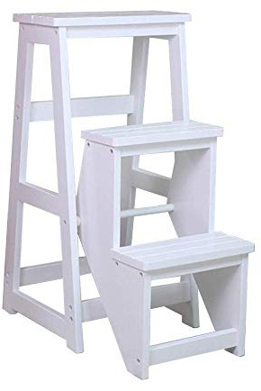 Massivholz Klapptritt Hocker Stuhl 3 Stufen Holzleiter Fußhocker für Erwachsene Haushalt Schuhbank Blumenständer Multifunktional Tragbar Klapptrittleiter