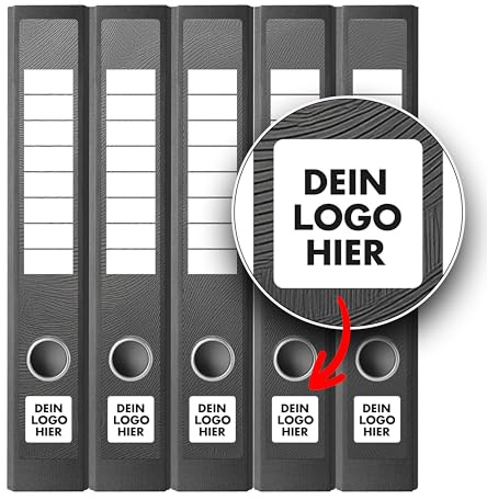 Ordnerrücken Etiketten selbst gestalten – 10 Aufkleber mit Logo – selbstklebend für Ordner A4 schmal – Klebeetiketten als Rückenschilder für Ordner – Untergrund scheint nicht durch - MUSTER GRAU