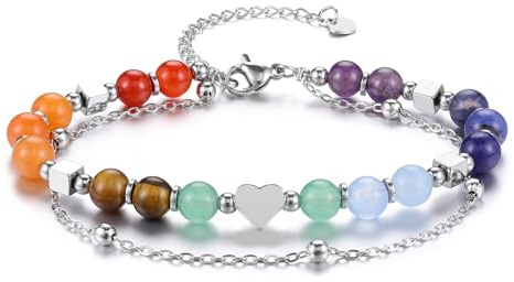 GEHECRST Schmuck 7 Chakra Armband Wickelarmband Heilsteine Armband Echte Steine Armbänder Layered Yoga Armband Energietherapie Glückbringen für Frauen & Mädchen
