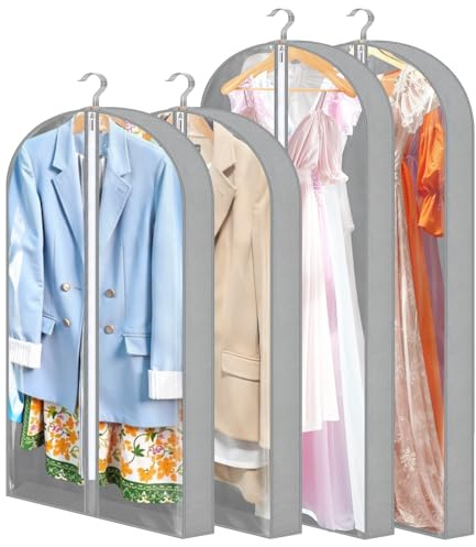 Dntorx 4 Stück Kleidersack, 152 x 60 cm + 100 x 60 cm Kleidersäcke mit 10 cm Seitenfalten, Transparente Kleiderschutzhülle mit Reißverschluss Kleiderhülle für Anzug Hemd Kleider Mantel