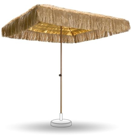 Sombrilla de Paja Cuadrada 180/200cm Resistente UV, Parasol de Playa Hawaiano, Inclinable con Flecos para Jardín/Piscina/Exterior(6.5ft/200cm)