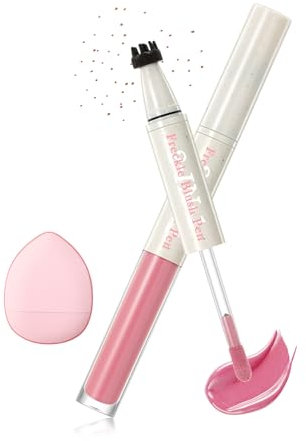 Freckle Blush Pen, 2 in 1 Rose Fard a Joue & Brun Chaud Freckle Stamp Crayon, Imperméable Longue Durée Waterproof, Faux Freckles Effet Naturel, Maquillage Blush Crème Stick, Cadeau pour les Femmes-01