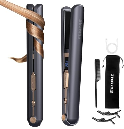 Straxelle 2 en 1 Lisseur Sans Fil et Boucleur Cheveux, Fer a Lisser avec 10000 mAh, 3 Températures Réglables 175°C-215°C, Lisseur de Voyage avec écran LED pour Tous Types de Cheveux