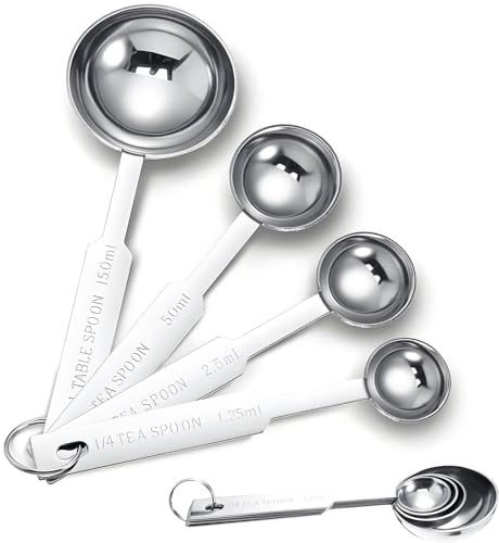 Set di 4 cucchiai dosatori in acciaio inox, misurino in metallo, misurino dosatore, spoons per misurare ingredienti liquidi e secchi, per cuocere, strumenti di misurazione, cucina, tazze (argento 1)