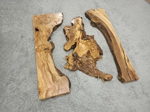 Live Edge Olive Wood Slab Set in 3 Pieces for DIY and Epoxy River Table, Ready to be Resin Table, Cleared Wood Slab Set (100cm)
