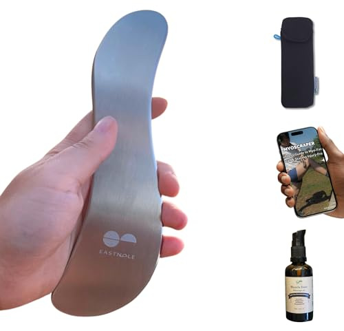 Myoscraper | Muscle Scraper for Physical Therapy & Deep Tissue Massage | Stainless Steel Gua Sha Tool, IASTM, Back Pain Relief, Plantar Fasciitis & Myofascial Release Tool | Includes Massage Oil