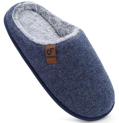 COFACE Hausschuhe Damen Filz Warme Bequem Flauschig Plüsch Gefütterte Frauen Pantoffeln mit Anti-Rutsch Gummisohle für Drinnen und Draussen Dunkel Blau size 40
