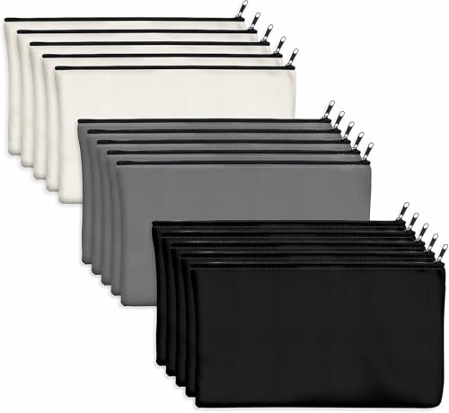 Leyrens 15 Stück DIY Blanko Stoffbeutel, Canvas-Make-up-Tasche Kosmetiktaschen Federmäppchen, Mehrzweck Leinwand Mäppchen Stiftemäppchen für Malen Schule, Basteln, Reisen, Organizer(3 Farben)