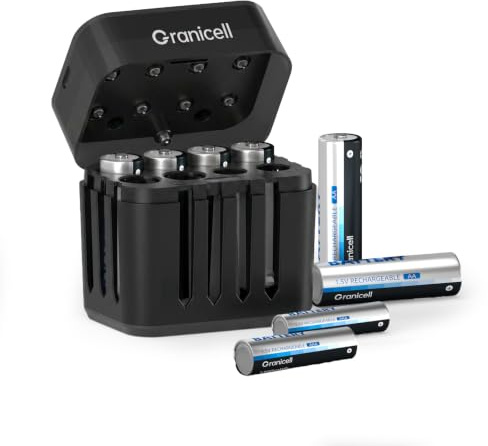 Granicell AA AAA Rechargeable Lithium Batteries, 1.5VLithium Battery with Fast Charger, 2000+ Cycles, Low Self-Discharge Batteries for Daily Electronics, 6×3500mWh AA & 2×1300mWh AAA