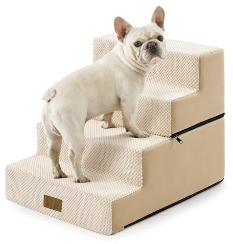 Hundtrappor för små hundar, 4 nivåer avtagbara husdjurssteg för soffa och säng, 17,7 tum H hundramp för gamla katter, valp, små hundar, 40 x 60 x 45 cm (beige)