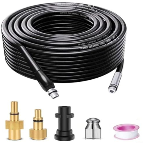 Kit di scarico per idropulitrice ad alta pressione, 10 m/15 m, kit di asta di scarico per idropulitrice compatibile con tubo flessibile, ugello a getto d'acqua, strumento di pulizia delle fognature
