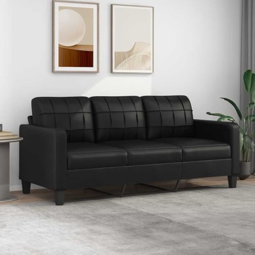 ACAGALA Divano a 3 posti con cuscino, divano con braccioli, in similpelle, divano lounge moderno, per soggiorno, camera da letto, home cinema, camera degli ospiti, 180 cm, colore nero