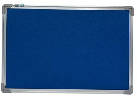 Fabric Board Cork Felt Pin Board Aluminium Frame Notice Board for Home Office School Red, Blue & Green 60 x 40cm (Blue)