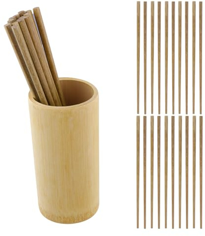 10 Pares Palillos Madera Reutilizables, Soporte Redondo Utensilios de Cocina, Chopsticks Chinos y Japoneses Sushi, Set de Palillos Antideslizantes, Aptos para Lavavajillas (amarillo amarillento)
