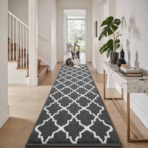 Sour Lemon Teppich Läufer Flur rutschfest Küche Läufer Waschbar 60x120cm | Grau Lang Flickenteppich,Weich Kurzflor Teppich Küchenläufer,Modern Schmutzfangmatte Läufer für Wohnflure Eingang Waschküche