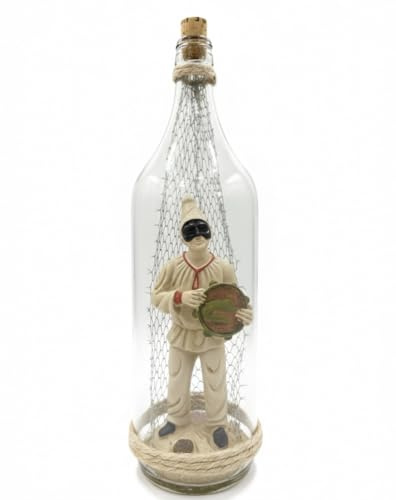 Generico Pulcinella con Tamburello in Bottiglia di Vetro 2L -Altezza 37cm - Statuina Artigianale Napoletana in Terracotta - Fatto a Mano in Italia - Idea Regalo Esclusiva e Arredo Casa Tradizionale