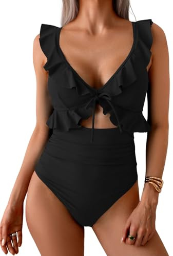 CheChury Bañador Mujer Reductores Barriga Sexy Cuello en V Espalda Expuesta Traje de Baño Una Pieza Talla Grande Vientre Plano Push Up Beachwear Ropa de Baño Manga con Volantes Playa Natacion