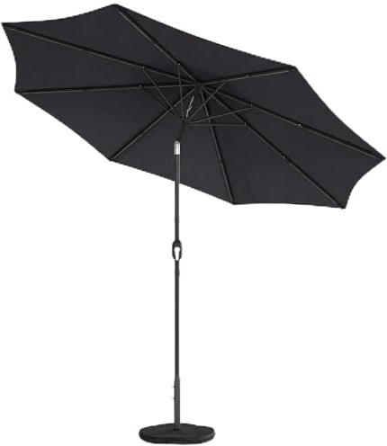 Outsunny 2.7 m Garden Parasol Umbrella with Cross Base and Sandbag, Retractable Ribs, Outdoor Table Market Patio Umbrella Sun Shade with 30 Degree Tilt and Crank, Vent, Black