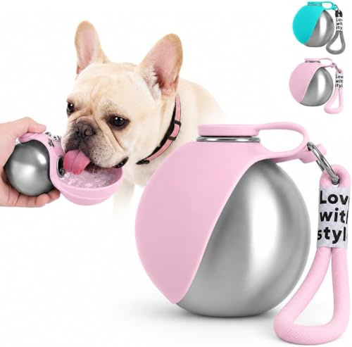 ZUMME Gourde pour Chien Promenade. 304 INOX Bouteille Eau Chien 285ml, Anti-Fuite avec Gamelle Pliable Silicone, Portable pour Petits Chiens Chats, Promenade Camping Voyage