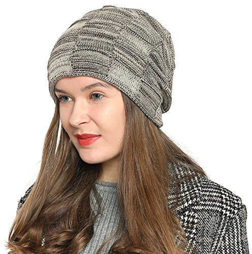 DonDon dam varm vintermössa beanie mössa design stickad mössa modern med extramjukt foder beige svart
