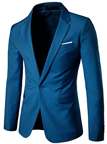 Allthemen kavaj herr slim fit kavaj en knapp kavaj för affärer, blå, L