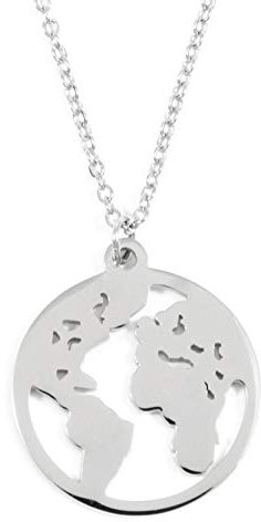 Happiness Boutique Damen Weltkarte Kette in Silberfarbe | Filigrane Kette mit Globus Anhänger Edelstahlschmuck