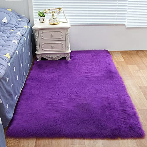 ZFHTAO Weiche Longhair Fell Schaffell Bettvorleger kuschelig Longhair Fell Wolle Bettvorleger Sitzkissen Matte Faux Lang Fell Optik Bettvorleger Anpassbare - Lila A 40x80cm