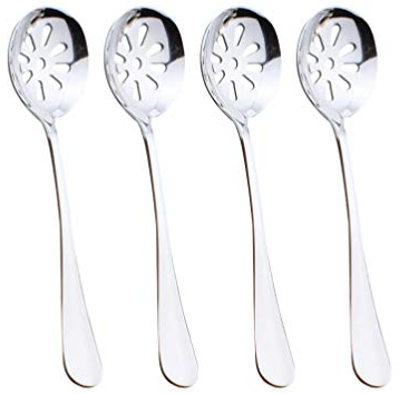 Cabilock 4 StüGeschlitzter Edelstahl Servierlöffelen Serviergeschirrffetlöffel (Silber)