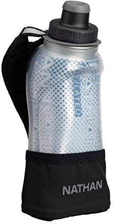 NATHAN Running Handheld Water Bottle Adjustable No-Grip Quick Squeeze Lite Hand Strap. 12 oz Insulated Water Bottle. Reflective Hydration