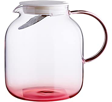 Jarra Agua Fria Plaza de vidrio de borosilicato con colador de acero inoxidable Capacidad de gran capacidad de agua fría tetera para té helado, sangría, limonada Jarra Agua Detox Frutas