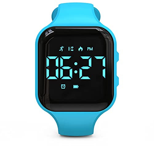 Orologio da fitness con LED non Bluetooth, contapassi digitale, con conteggio dei passi, distanza, calorie, cronometro, sveglia, ottimo regalo per bambini, adolescenti, ragazzi Natale (quadrato,blu)