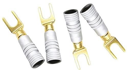 WANGCL 4 Stück Y Kabelschuhe Stecker für Lautsprecher 45 Grad Gabelstecker für Lautsprecherdraht Audio Klinke Stecker Reines Kupfer für Lautsprecherdraht