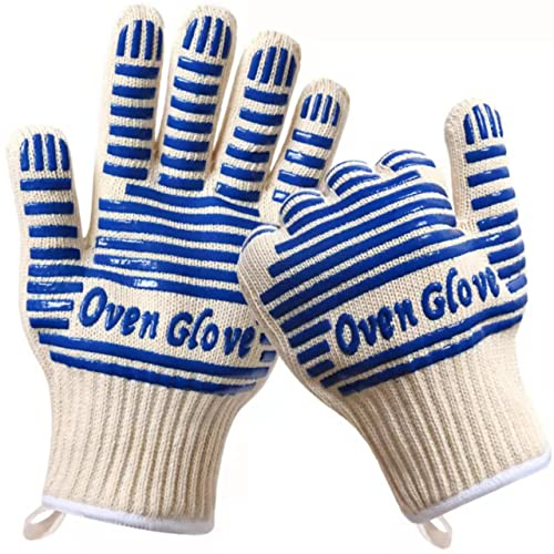 Oven Glove EN407 Certified 932 °F Oven Gloves Kitchen Microwave Heat Resistant Five Finger Non-Slip Silicone Oven Gloves for Handling Hot Surfaces Cooking Baking and Fireplace Grilling