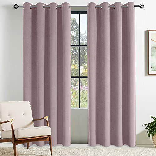 CUCRAF Girls Curtains Pale Pink 2 Panels 46 W x 72 L Ring Top Blackout Velvet Eyelet Thermal Insulated Soundproof Curtian for Living Room & Baby Room