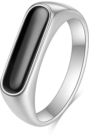 VQYSKO Signet Stainless Steel Band Ring18k Gold Plated Fashion Cute Stacking Wedding Engagement Fidget Ring fo Women Men Teen, Size 3-12 (Silver + Black, 8.5)