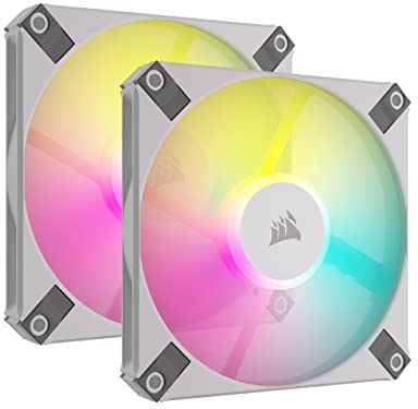 Corsair AF120 RGB SLIM, 120mm PWM Fluid Dynamic Bearing Fan Kit - Thin Profile for Small-Form Cases - Low-Noise - Up to 2000 RPM - 8 Addressable RGB LEDs - Dual Pack with Lighting Node CORE - White