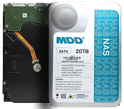 MDD MAXDIGITALDATA 20TB 7200 RPM 256MB Cache SATA 6.0Gb/s 3.5'' Internal Hard Drive (for NAS, Network Storage) - 5 Years Warranty