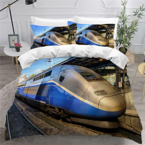 SK-YBB Bettwäsche Zug 135x200 Junge Mädchen Bettwäsche Eisenbahn 135x200 Kinder Sommer Winter Mikrofaser Betten Set Elektrische Lok Zug Lokomotive Bettwäscheset mit 2 Kissenbezug 80x80