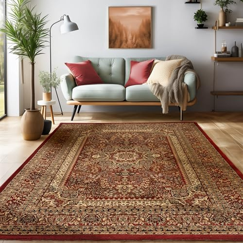 SIMPEX Orientmatta 300x400 cm Röd, Tidlös XXL Kortluggad med Ornament, Lättskött Rumslösning för Loft eller Öppna Ytor