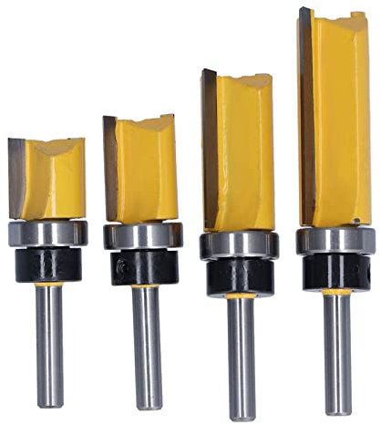 4Pcs Trim Router Bits, 19mm Diameter 1/4in Shank Flush Trim Router Bit Pattern Straight Bearing Milling Cutter Flush Trim Bit for Woodwork Tools