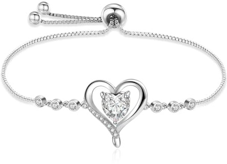 Cosie Lily Armband för kvinnor silver 925 hjärta armband dam justerbart kärleksarmband för kvinnor smycken julklapp för kvinnor födelsedag mors dag gåva mamma, One Size, Silver, Zircon-ädelsten