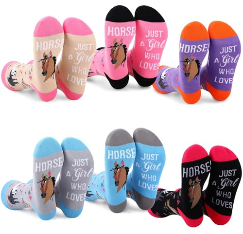 Shinymoon 6 Pairs Funny Horse Socks for Women Year of The Horse Racing Festival Gifts Just a Girl Who Loves Casual Athletic Sock for Women Men Animal Lovers Riding Derby Day Equestrian Party Favors