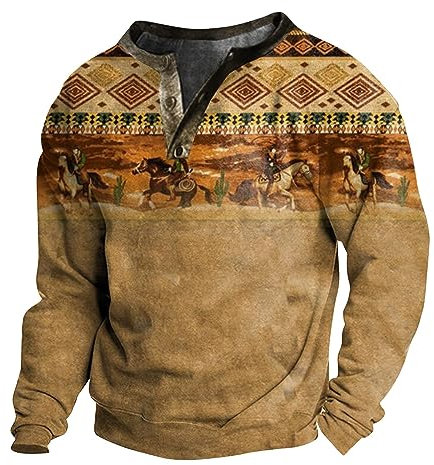 KONG JIMFAN Herren Langarmshirt Herren Hoodies Leinen Hemd Herren Pulli Herren Longsleeve Langarmshirt Sweater Custom Slim Herren Langarmshirt Sportshirt Herren Poloshirts(Braun,L)