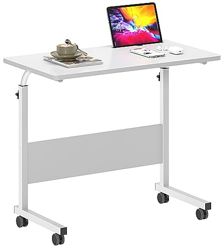 SogesHome - Mesa Auxiliar para Ordenador portátil, 80 x 40 cm, Altura Ajustable, Mesa de Ordenador, Mesa de Cama, Escritorio pequeño con Ruedas, con Ranura