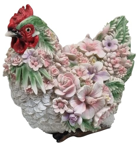Fachhandel Plus Tier-Figur Huhn mit Blumen sitzend Henne mit Blüten