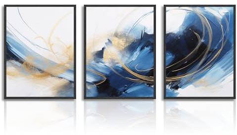 Dazzlewall 3 piezas de arte abstracto para pared, decoración de pared azul minimalista moderna para sala de estar o dormitorio, 12 x 16 pulgadas, sin marco