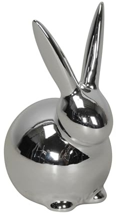 Posiwio putziger hockender Osterhase Moppelchen mit Langen Ohren aus Porzellan in Silber glänzend ca. 12 cm hoch
