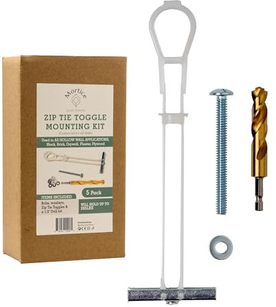 Heavy Duty Zip Tie Toggle Anchor Mounting Kit - Drywall Anchors and Screws - Includes Washers, Bolts, and Custom Drill Bit - Used to Hang Heavy Items Including tv Mount - 1/4-20x 2 1/2 Bolt 5 Pack