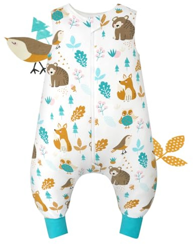 JiAmy Sacco Nanna per Bambino avec Gambe Allungate 1.0 Tog, Sacchetto a Pelo con Piedini in 100% Cotone Traspirante Morbido Tutto l'anno Indossabile Walking Coperta per Ragazzi, 80/2-3 Anni Verde