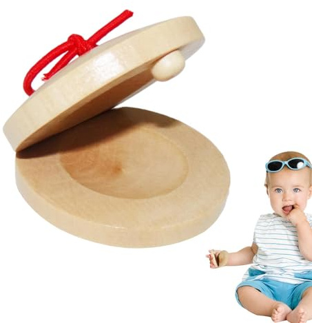 1/2 Wood Castanets - Hand Finger Castanets, Flamenco Hand Clapper | Kids Friendly Orff Musical Instrument for Kids, Portable Kindergarten Percussion, 2 X 2 Inches